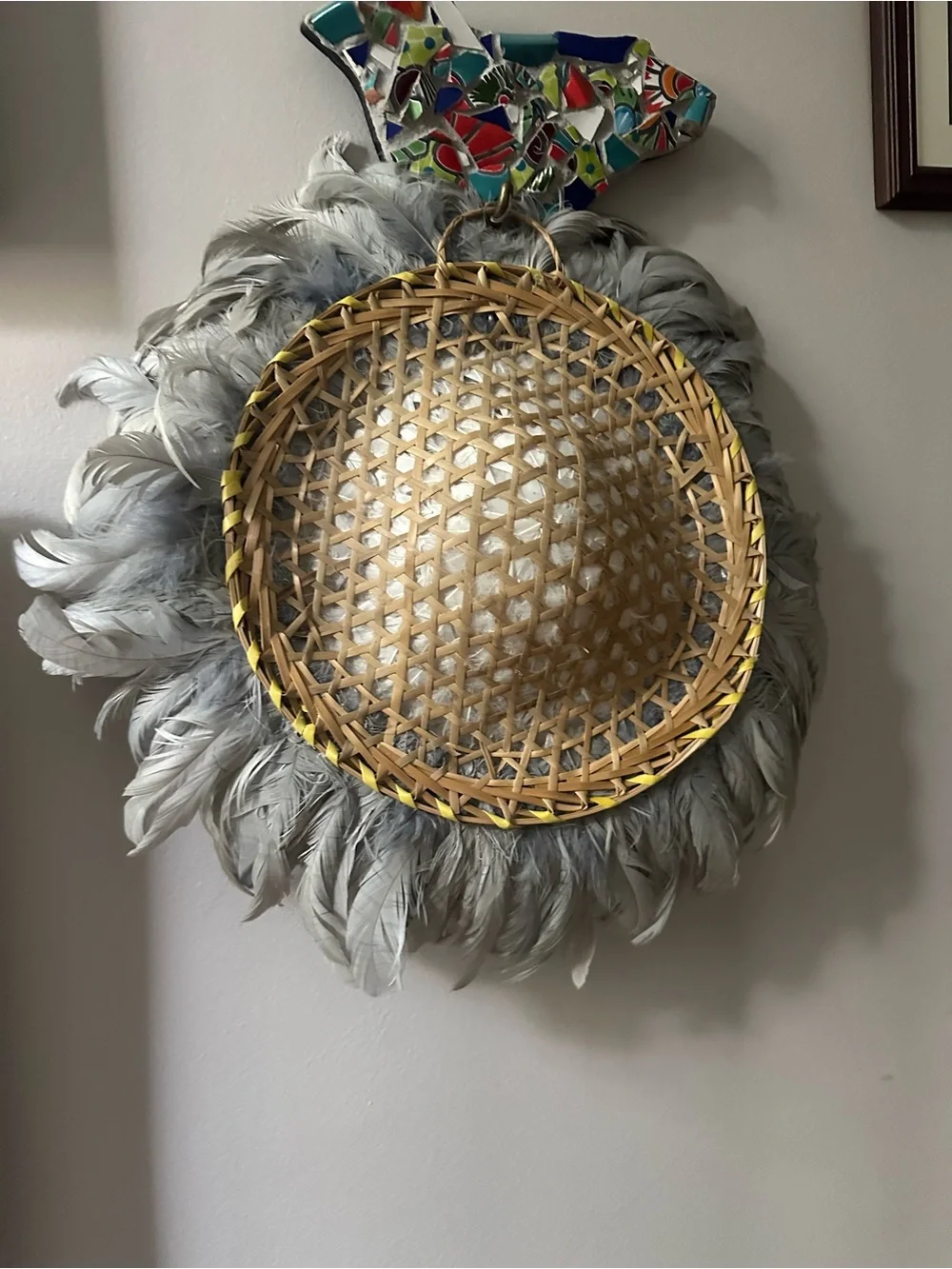 Feather JuJu Inspired Wall Flower I mWhite and Gray - Decorative Home Accent